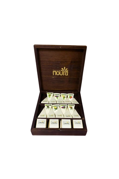 Noura Natural Hediyelik 18’li Çay Ve Madlen 20’li Çikolata Ahşap Kutusu