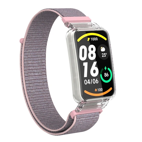 Xiaomi Mi Band 7 Pro Entegre PC Koruyucu Kılıf ve Pembe Naylon Döngü Saat Kayışı - 3