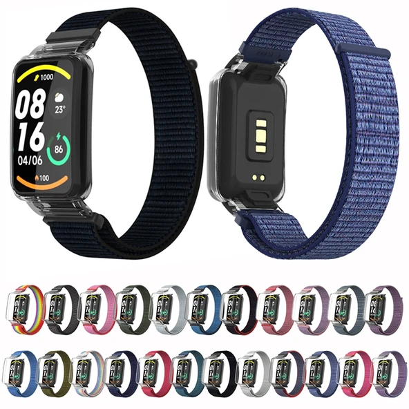 Xiaomi Mi Band 7 Pro Entegre PC Koruyucu Kılıf ve Pembe Naylon Döngü Saat Kayışı - 5