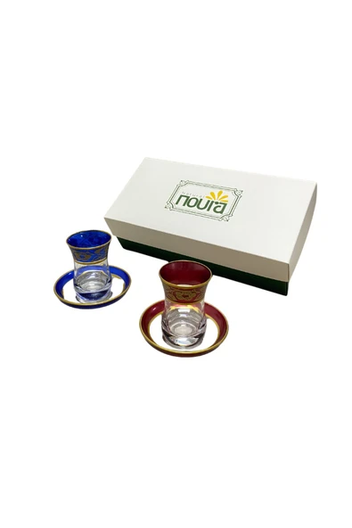 Noura Natural Lüks Desenli Çay Bardağı ve Tabağı Seti – Şık Noura Kutu - 2