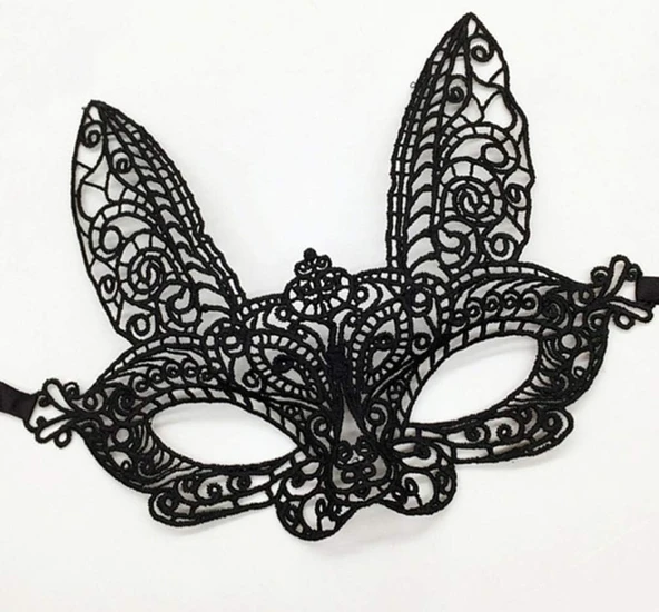Siyah Dantel Kesim Balo Parti Maskesi 7 No - Resim 2