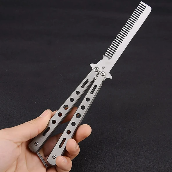 Metal Kelebek Şeklinde Çelik Tarak Saç Şekillendirici Tarak Taşınabilir - Gümüş Renk Kelebek Tarak - 3