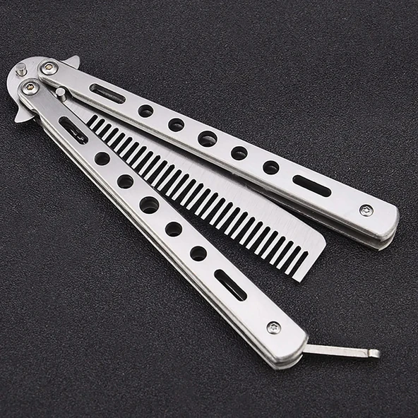 Metal Kelebek Şeklinde Çelik Tarak Saç Şekillendirici Tarak Taşınabilir - Gümüş Renk Kelebek Tarak - 2