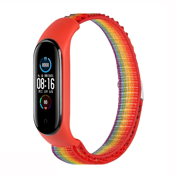 Xiaomi Mi Band 3 4 5 6 7 Gökkuşağı Renkli Naylon Döngü Saat Kayışı