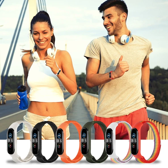 Xiaomi Mi Band 3 4 5 6 7 Siyah Naylon Döngü Saat Kayışı - 7