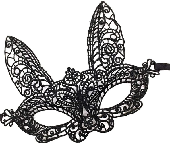Siyah Dantel Kesim Balo Parti Maskesi 7 No - Resim 4