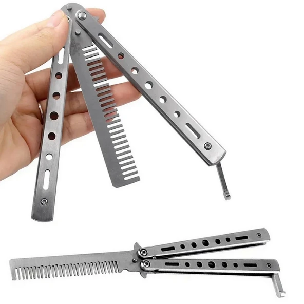 Metal Kelebek Şeklinde Çelik Tarak Saç Şekillendirici Tarak Taşınabilir - Gümüş Renk Kelebek Tarak - 7