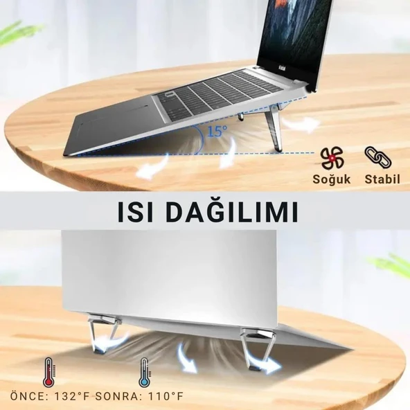Polham Kaymaz Metal 2 adet 5MM 3M Yapışkanlı Katlanabilir Ultra Mini Laptop Standı,Portatif Taşınabilir - 2