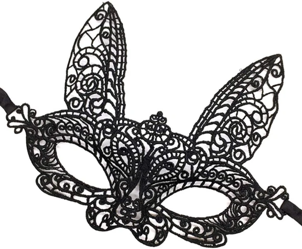 Siyah Dantel Kesim Balo Parti Maskesi 7 No - Resim 3