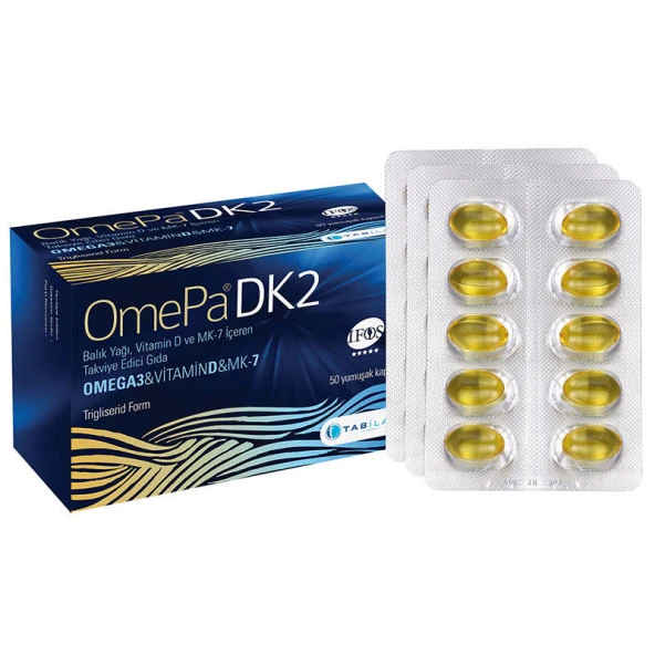 Omepa DK2 Omega 3, Vitamin D, MK-7 İçeren Takviye Edici Gıda 50 Yumuşak Kapsül