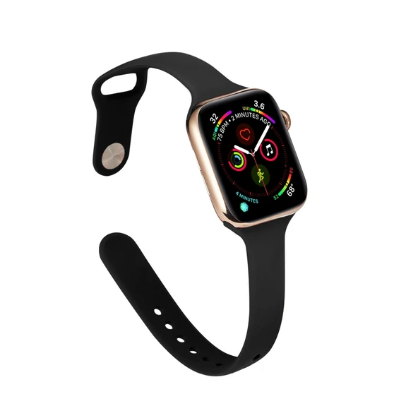 Apple Watch 5 4 40mm ve 3 2 1 38mm Ince Siyah Silikon Saat Kayışı - 5