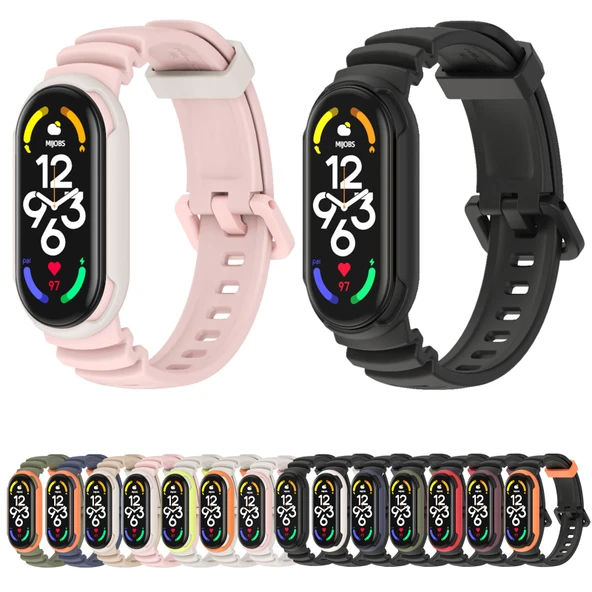 Xiaomi Mi Band 5 6 7 Uyumlu MIJOBS GS İki Renkli Saat Kayışı Siyah Ordu Yeşili - 2