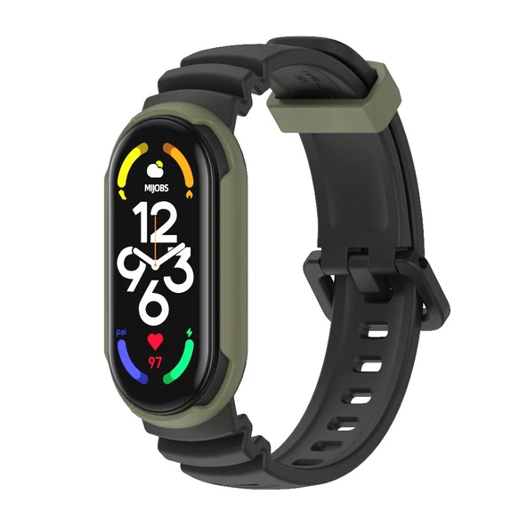 Xiaomi Mi Band 5 6 7 Uyumlu MIJOBS GS İki Renkli Saat Kayışı Siyah Ordu Yeşili