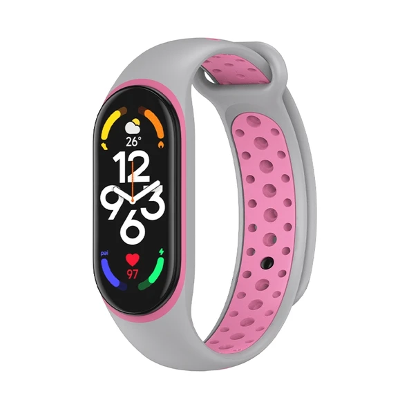 Xiaomi Mi Band 7 İki Renkli Silikon Saat Kayışı Gri Pembe