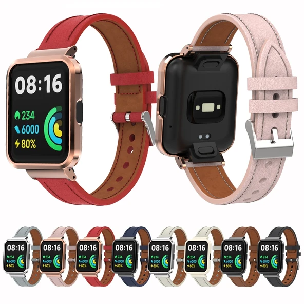 Xiaomi Redmi Watch 2 Lite Hakiki Deri Metal Kasa Entegre Kordon Koyu Mavi - 6