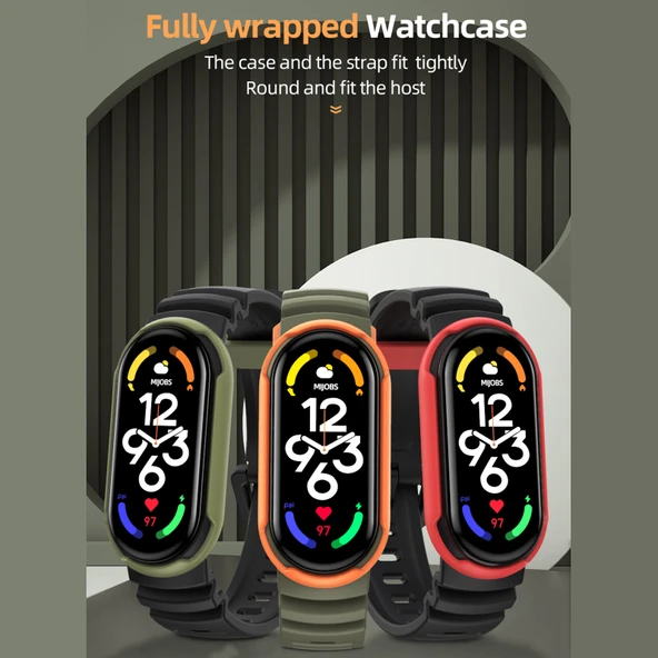 Xiaomi Mi Band 5 6 7 Uyumlu MIJOBS GS İki Renkli Saat Kayışı Siyah Ordu Yeşili - 3