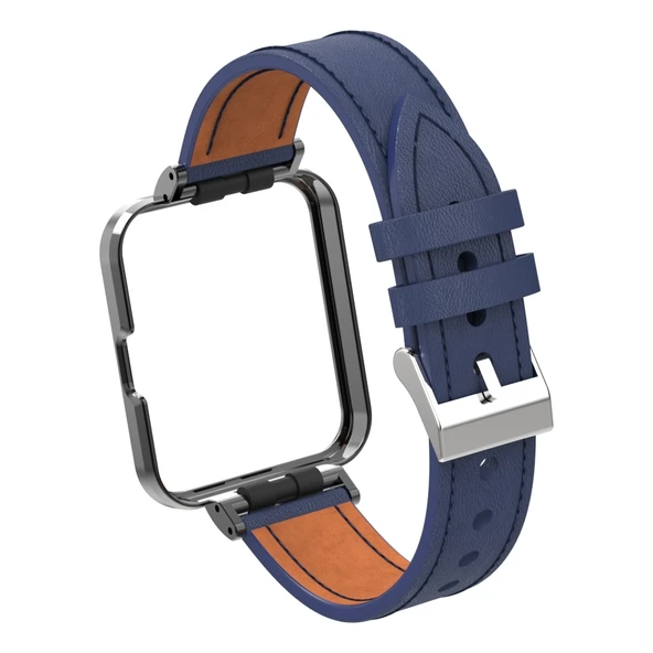 Xiaomi Redmi Watch 2 Lite Hakiki Deri Metal Kasa Entegre Kordon Koyu Mavi - 5