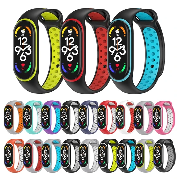 Xiaomi Mi Band 7 İki Renkli Silikon Saat Kayışı Beyaz Kırmızı - 2