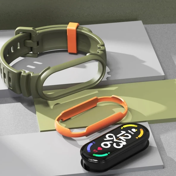 Xiaomi Mi Band 5 6 7 Uyumlu MIJOBS GS İki Renkli Saat Kayışı Siyah Ordu Yeşili - 6