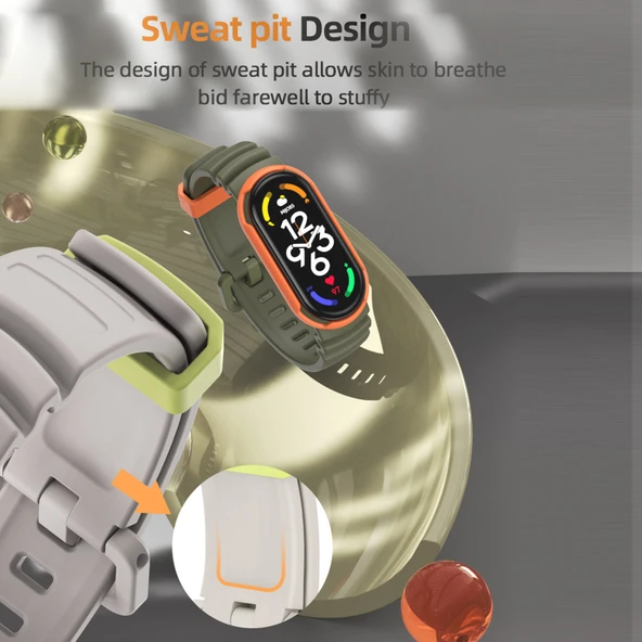 Xiaomi Mi Band 5 6 7 Uyumlu MIJOBS GS İki Renkli Saat Kayışı Siyah Ordu Yeşili - 4