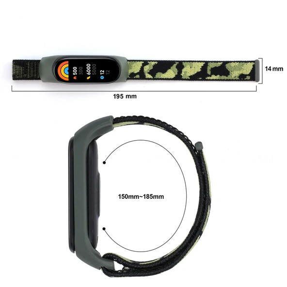 Xiaomi Mi Band 5 6 7 Uyumlu Siyah Kamuflaj Naylon Döngü Örgü Kayış - 5