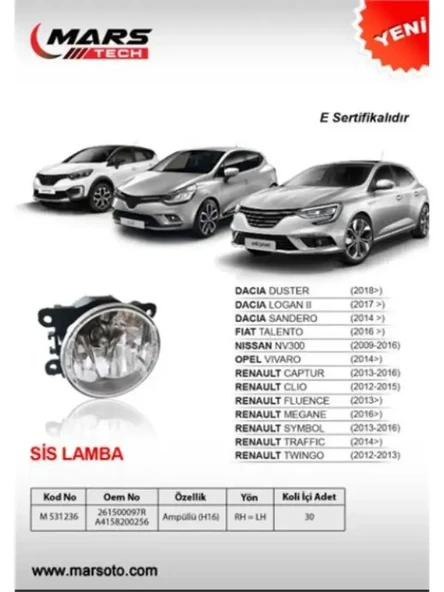 SIS LAMBASI SAG SOL TRAFIC III FLUENCE CLIO IV CAPTUR MEGANE IV TALISMAN LATITUDE SYMBOL  DACIA SAND