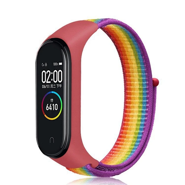 Xiaomi Mi Band 7 Naylon Örgü Saat Kayışı Gökkuşağı Renkler