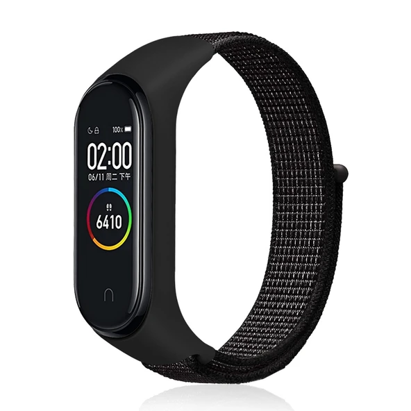 Xiaomi Mi Band 7 Reflektörlü Siyah Naylon Örgü Saat Kayışı