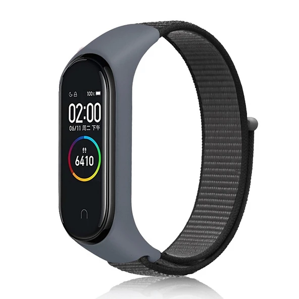Xiaomi Mi Band 7 Naylon Örgü Saat Kayışı Demir Çapa Gri