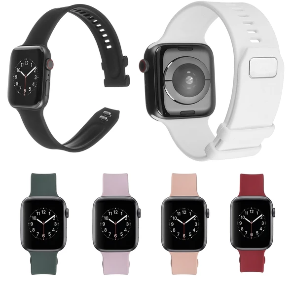 Apple Watch Silikon Kordon Kare Tokalı Beyaz 38mm 40mm 41mm Uyumlu - 6