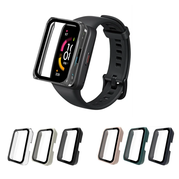 Huawei Band 6 Pro ve Honor Band 6 Uyumlu Siyah PC ve Temperli Cam Saat Kılıfı - 7
