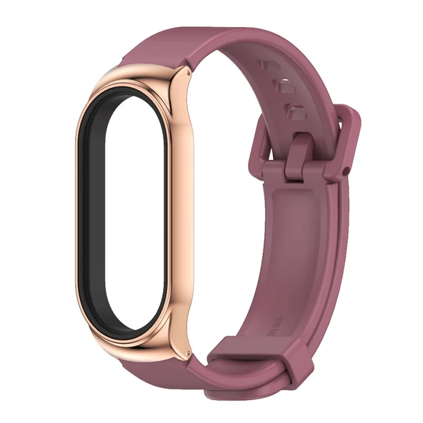 Xiaomi Mi Band 7 ve 7 NFC Uyumlu MIJOBS CS Metal Kasa ve Silikon Saat Kayışı Şarap Gül Altın - 2