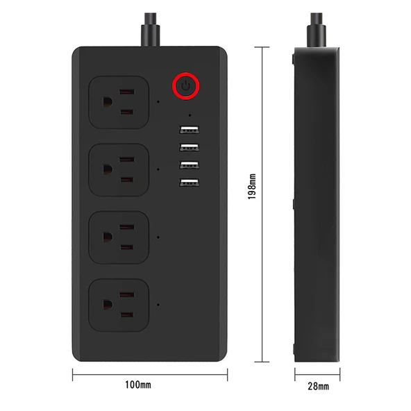 ZigBee 10A 2500W Akıllı Priz 4 Girişli 4 USB Siyah ABD Fişi - 2