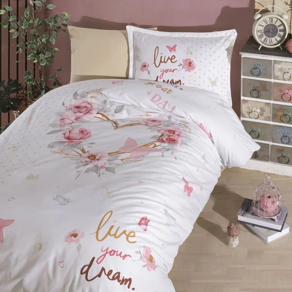 Clasy Ranforce %100 Pamuk Tek Kişilik Nevresim Dream V1 Bej - 2