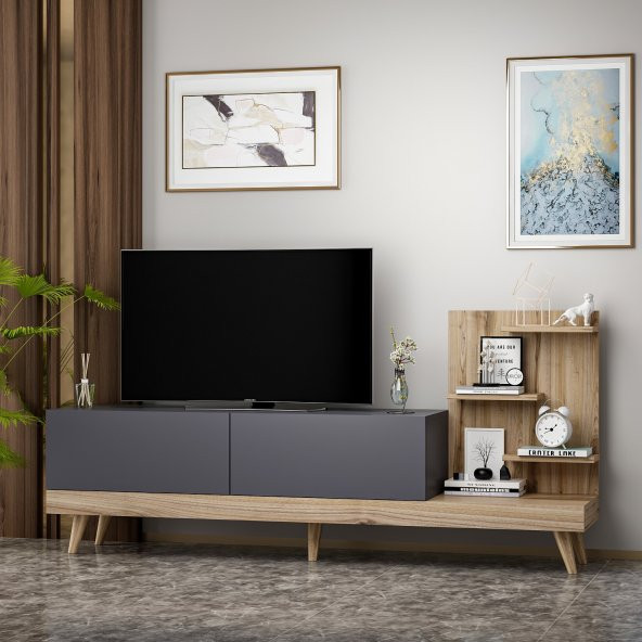 BMdekor TV Sehpası Desso Antrasit Ceviz 180 cm - 2