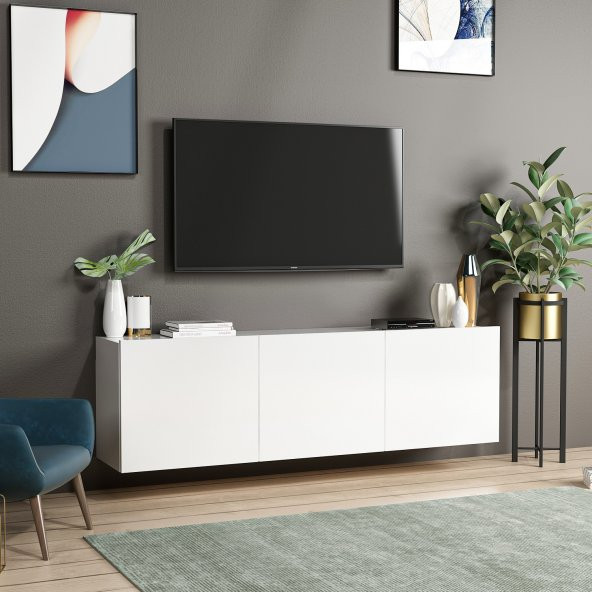 BMdekor TV Sehpası Duvara Asma Wishe Beyaz 150 cm - 2