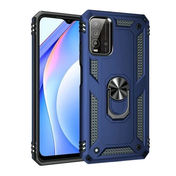 Gpack Xiaomi Poco M3 Kılıf Vega Tank Standlı Yüzüklü MıknatıslıNano Glass - 1