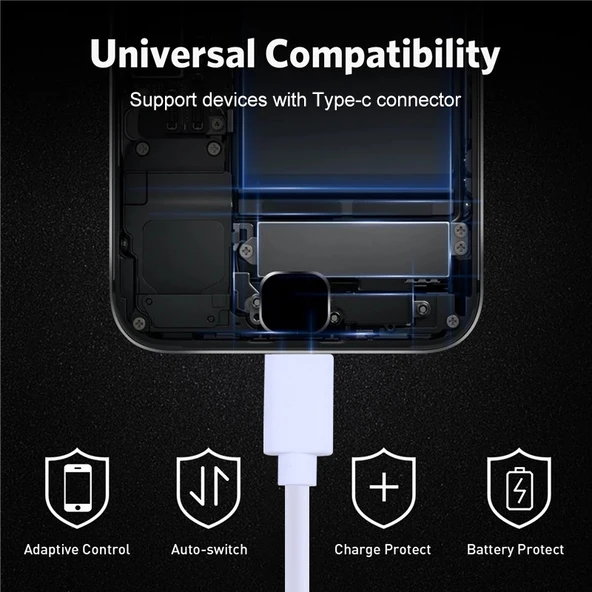 USB den USB C Tipi Bakır Çekirdekli Şarj Kablosu 30cm Siyah - 6