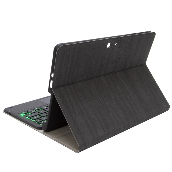 SFGO AS Ağaç Dokulu Arkadan Aydınlatmalı Bluetooth Klavyeli Deri Kılıf Touchpadli Microsoft Surface Go 4 3 2 1 Siyah - 7