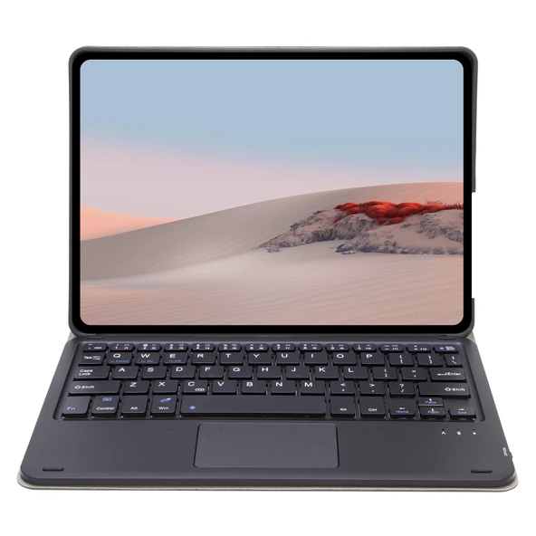 Microsoft Surface Go 4 3 2 1 Uyumlu SFGO A Model Ağaç Dokulu Bluetooth Klavyeli Deri Kılıf Siyah - 4
