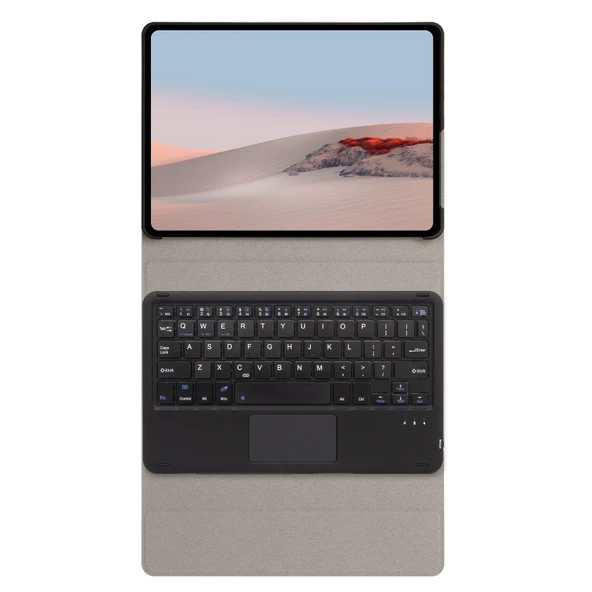 Microsoft Surface Go 4 3 2 1 Uyumlu SFGO A Model Ağaç Dokulu Bluetooth Klavyeli Deri Kılıf Siyah - 3