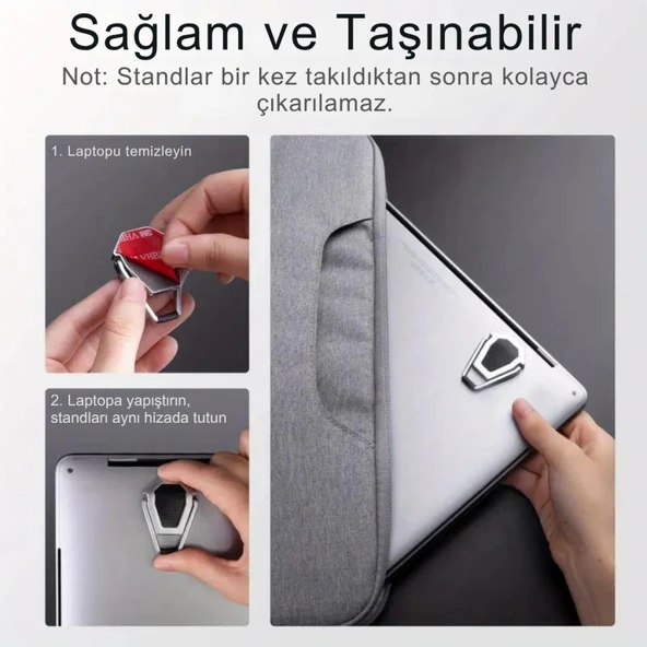 Coofbe Yapışkanlı 2 Adet Metal Laptop Standı Notebook Yükseltici Stand Masaüstü Laptop Tutucu Stand - 5