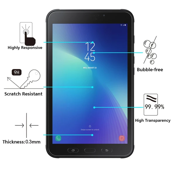Samsung Galaxy Tab Active 2 Uyumlu 25 Adet 9H Sertlikte 2.5D Patlamaya Dayanıklı Temperli Tablet Cam Koruyucu - 3