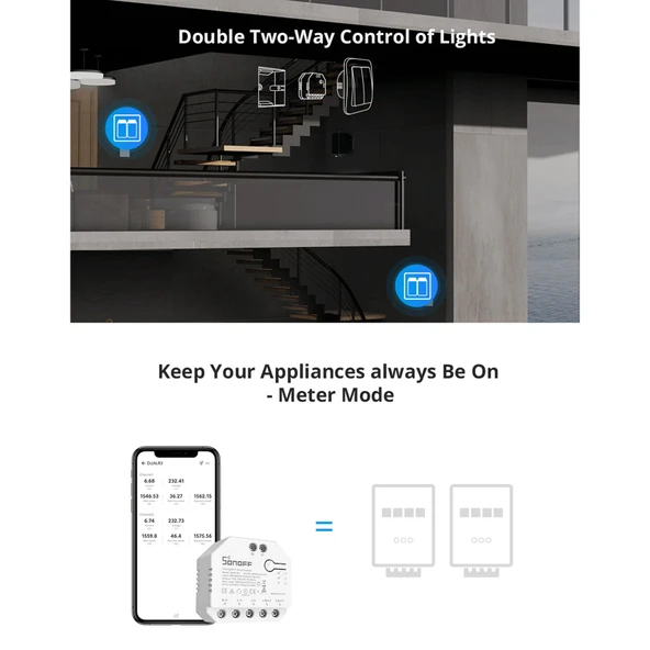 Sonoff DUALR3 Cift Yollu Kontrol WiFi Akilli Anahtar Modulu - 5