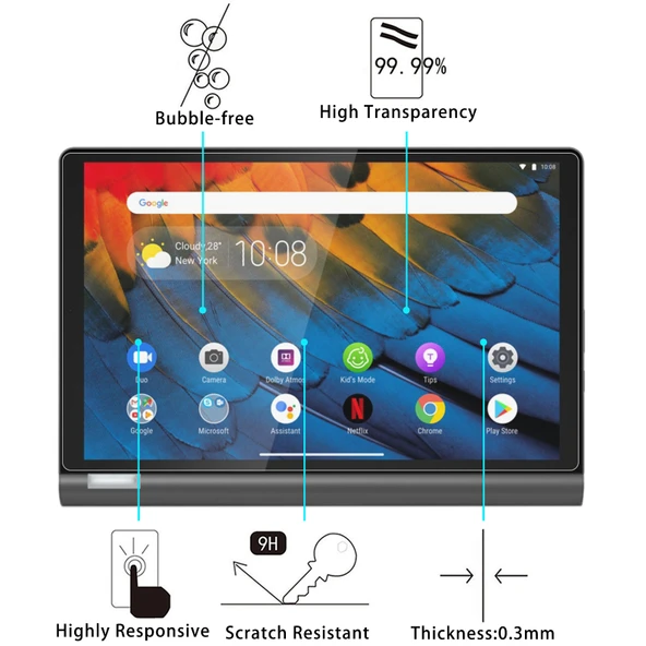 Lenovo Yoga Smart Tab Uyumlu 2li 9H Sertlikte Patlamaya Dayanıklı Temperli Tablet Cam Koruyucu - 3