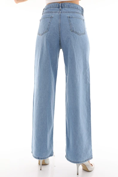 Kadın Yüksek Bel Bol Kesim Wide Leg Kot Pantolon - 8