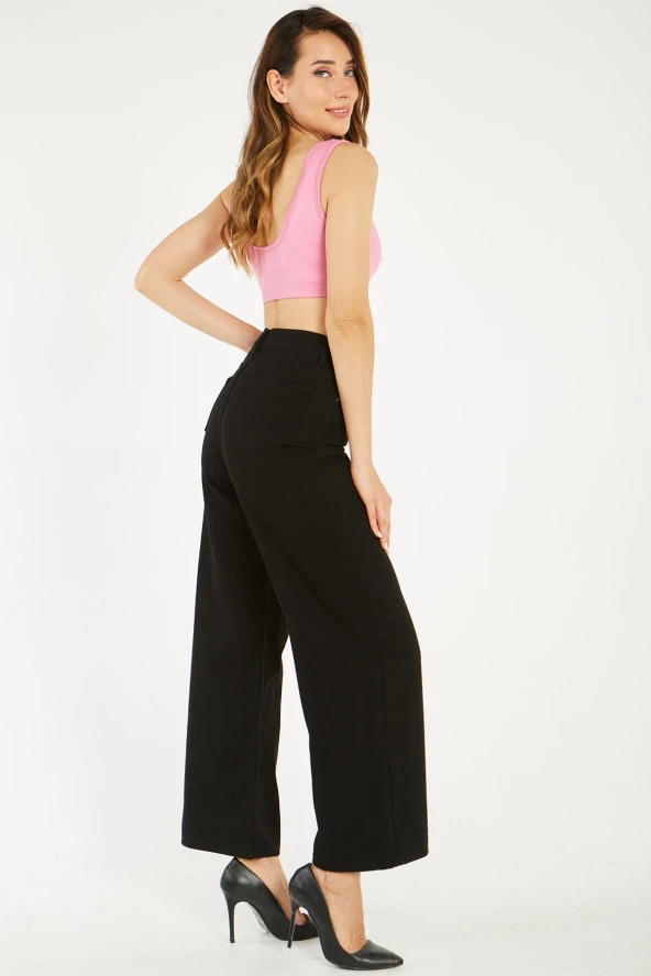 Kadın Yüksek Bel Bol Kesim Wide Leg Kot Pantolon - 4