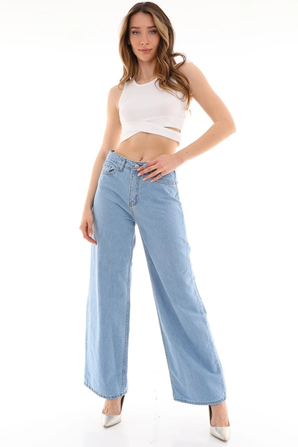 Kadın Yüksek Bel Bol Kesim Wide Leg Kot Pantolon - 5