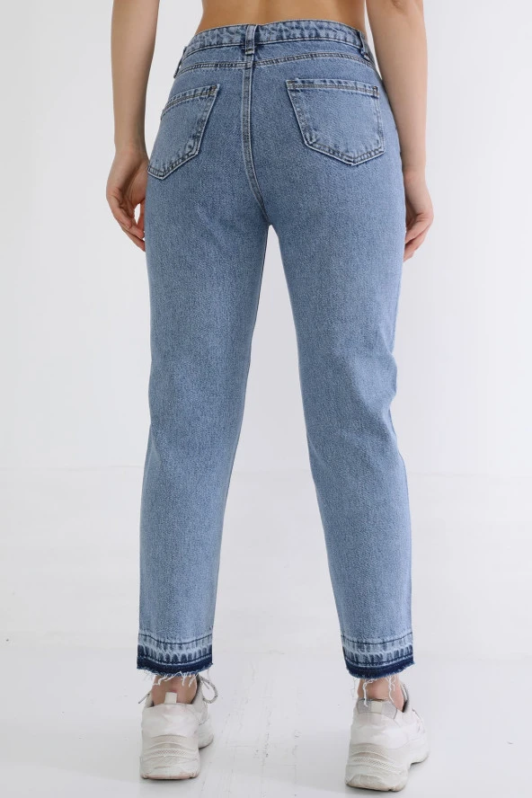 Kadın Yüksek Bel Serpme Taşlı Mom Jean Kot Pantolon - 8