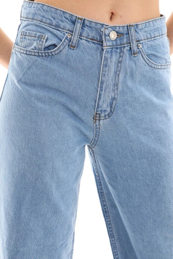 Kadın Yüksek Bel Bol Kesim Wide Leg Kot Pantolon - 6